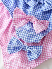 Set de 2 bragas con acento de lazo a cuadros dulces y lindas para niñas, ropa interior juvenil