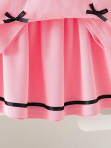 Collegiate Style Short Sleeve Polo Collared Top With Bow Decor & Pleated Mini Skirt, For Daily Wear Spring/Summer,Holiday,Summer,Travel - Pink - View 6