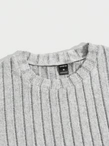 Manfinity VCAY Men's Solid Color Round Neck Knit Casual Ribbed Short Sleeve T-Shirt - Coffee Brown - View 3