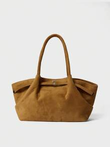 1 pieza Bolso de mano de ante sintético FEISTURE, bolso de mujer elegante y maduro de unicolor y gran capacidad, bolso de trabajo de estilo vintage adecuado para chicas, damas, estudiantes universitarias y trabajadoras de oficina, regalo de Navidad de invierno