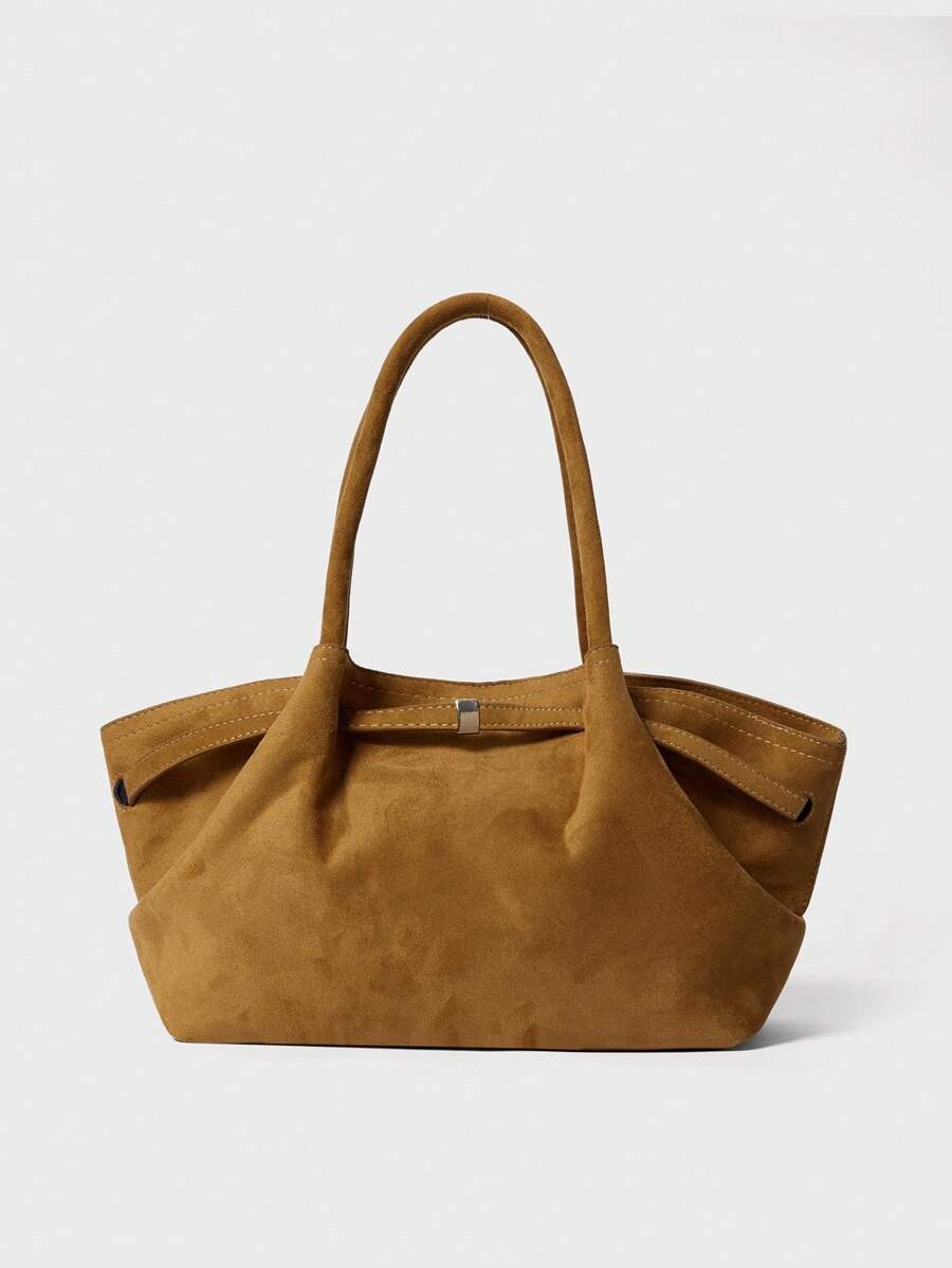 1 pieza Bolso de mano de ante sintético FEISTURE, bolso de mujer elegante y maduro de unicolor y gran capacidad, bolso de trabajo de estilo vintage adecuado para chicas, damas, estudiantes universitarias y trabajadoras de oficina, regalo de Navidad de invierno