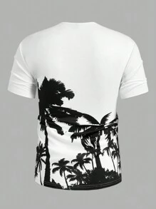 Genlund 男士休闲棕榈树印花 T 恤 男士沙滩上衣 男士 T 恤 休闲男士服装 男士 T 恤套装 - 白色 - 查看 3
