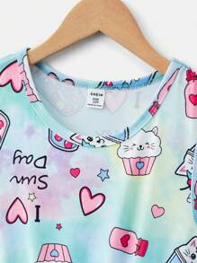 少女卡通印花对比色网眼复活节连衣裙