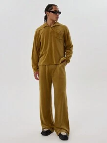 Musero Velour Straight Leg Trouser - Mustard Yellow - View 1