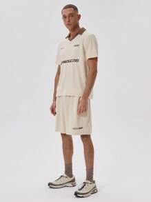 Musero Collared Contrast Hem Slogan Mesh T-Shirt Top - Multicolor - View 4