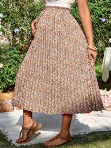 SHEIN Casual Vacation Ditsy Floral Pregnant Women Skirt - Apricot - View 4