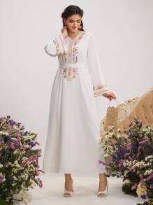 Al Najma 女士土耳其长袍和阿拉伯传统长裙 - 白色 - 查看 6