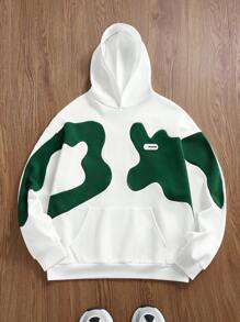 Manfinity VCAY Sudadera con capucha de manga larga informal y holgada con parches, para hombre, para otoño/invierno
