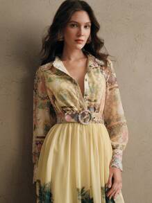 Anewsta Vestido largo con cintura definida, de manga larga y estampado floral bohemio, atuendo de primavera para vacaciones