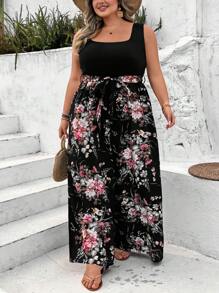 SHEIN CURVE+ Combinaison bohème décontractée d'été grande taille de style minimaliste pour tous les jours