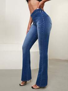 SHEIN Essnce Jeans acampanados sencillos para mujer, de uso casual diario