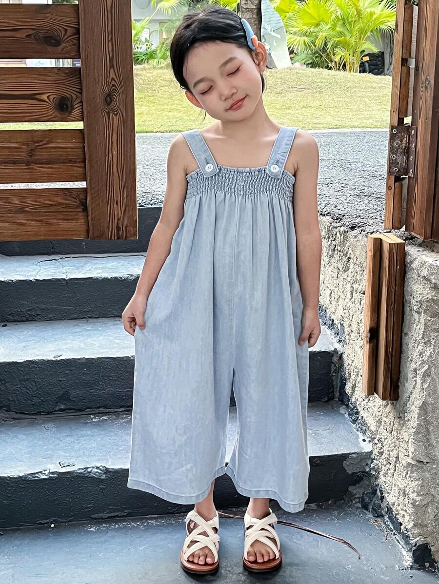 DAZY 年轻女孩牛仔背带裤，适合春夏季 - 淺色水洗藍 - 查看 1