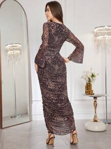 Modelyn 女士休闲日常装简约豹纹迷你连衣裙