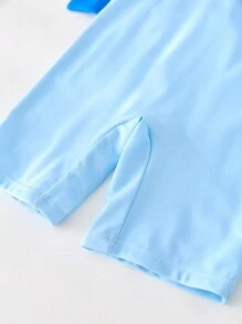 SHEIN Leap Crew 1pc Children's Colorblock Cartoon Shark Print Swimsuit, Casual & Cute, Suitable For Young Boys & Girls, Suitable For Beach, Vacation, Swimming, Water Play, Spring/Summer/Autumn/Winter - Multicolor - View 4