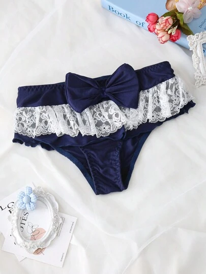 Ruffled Edge, Bow Decor, Sweet, Teenage, Cute Girls Underwear