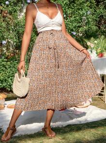 SHEIN Casual Vacation Ditsy Floral Pregnant Women Skirt - Apricot - View 5