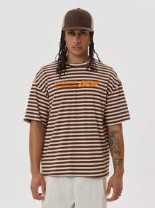 Musero Slogan Oversized Striped Tshirt