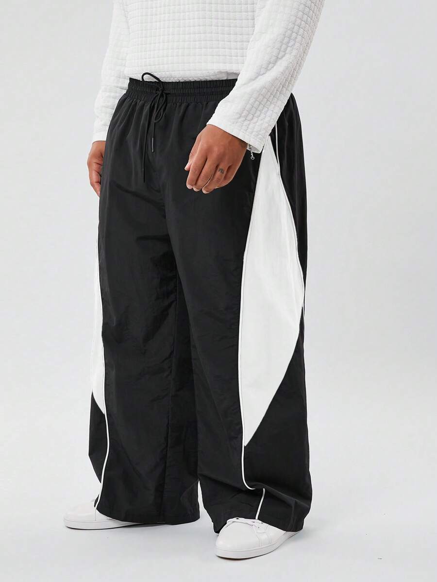 Manfinity VCAY Plus Size Men's Casual Woven Patchwork Waist Drawstring Straight Leg Pants