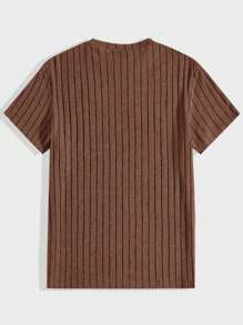 Manfinity VCAY Men's Solid Color Round Neck Knit Casual Ribbed Short Sleeve T-Shirt - Coffee Brown - View 8