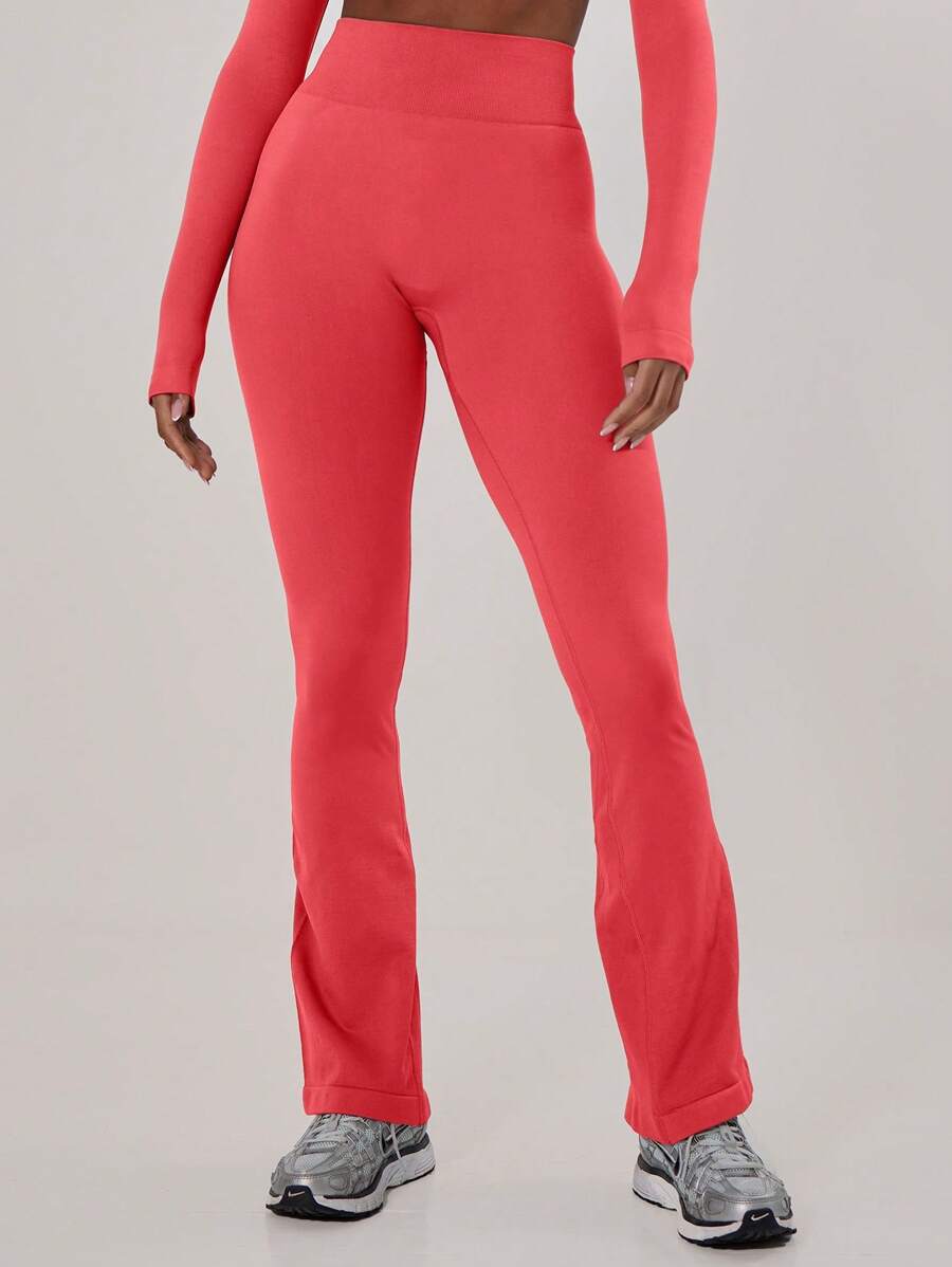 Musera Sport Ribbed Waist Flare Yoga Sports Trousers, Padel, Tennis, Pickleball Gym Fitness - Red - View 1