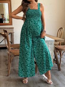 SHEIN 孕妇休闲碎花阔腿连体裤