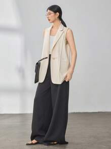 Dazy-Less 1pc Women's Business Casual Asymmetric Design Vest Style Blazer With Belt Old Money Style
