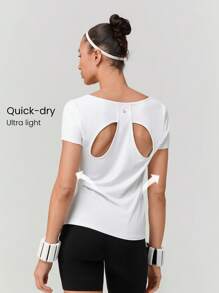 GLOWMODE 吸汗速干镂空后背圆领短袖 T 恤上衣健身慢跑健身房训练