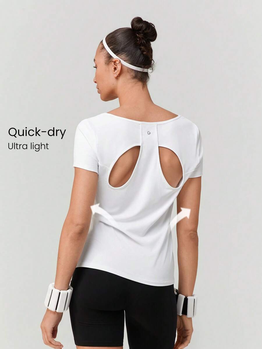 GLOWMODE 吸汗速干镂空后背圆领短袖 T 恤上衣健身慢跑健身房训练