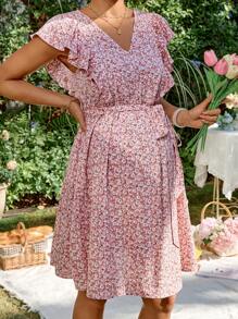 SHEIN Casual Vacation Floral Sundress For Pregnant & Nursing Mothers - Pink - View 6