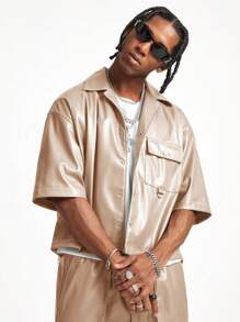 Manfinity VCAY Men's Loose Fit Short Sleeve Shirt Set - Khaki - View 5