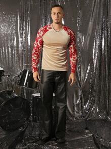 Manfinity AFTRDRK Camiseta casual de hombre con estampado de patchwork floral de bloques de color