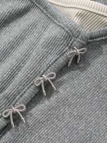 DAZY 女士拼色长袖二合一斜领圆领蝴蝶 T 恤