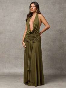 SHEIN BAE 绿色超长连衣裙秋季服装夏季服装度假摆领系带休闲感约会装照片搭配优雅女士优雅，女士海滩装/海滩，女士婚礼宾客礼服/新娘送礼会礼服白色，毕业礼服/毕业装，女士早午餐装，女士音乐会装/狂欢装节日/乡村音乐会装/伊比沙岛装/纳什维尔装，度假，度假，端庄，热带度假女装，辣妹，夏季/夏季服装/夏季服装，女士春季服装，约会夜礼服，伴娘迷你连衣裙，优雅小黑裙，春夏