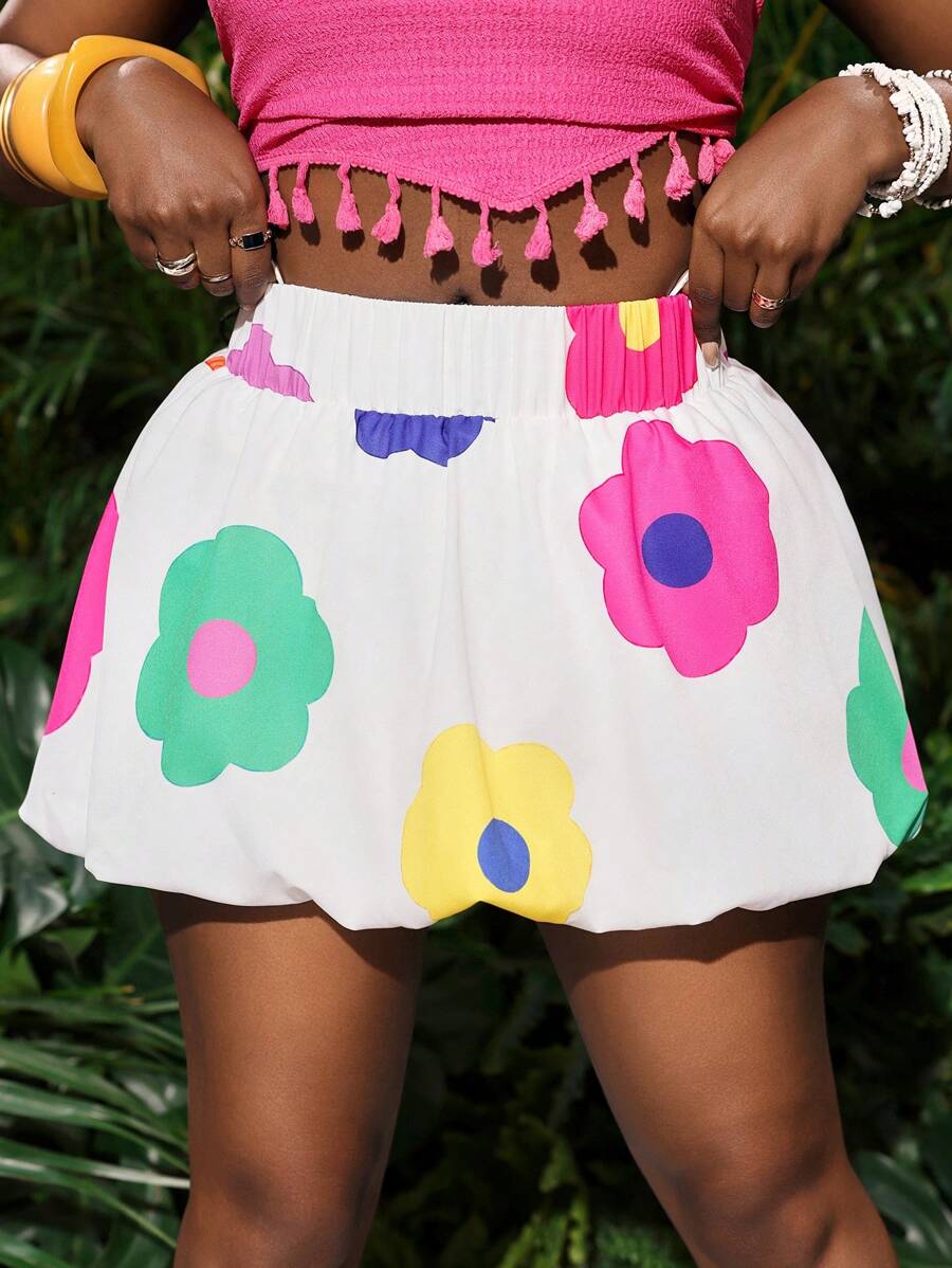 Slaydiva Jupe mini décontractée à taille haute et volant à l'ourlet - Multicolore - Voir 1