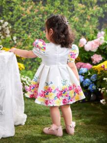 SHEIN 女婴夏季可爱优雅花卉图案连衣裙