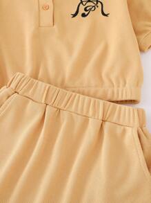 PrepCrw 女童黄色字母刺绣针织领 T 恤/迷你裙套装，春夏