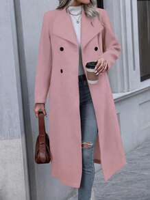 Pariaura Dames effen kleur turndown kraag dubbelrijs casual overjas, herfst/winter
