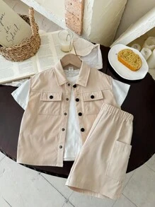 Set de 2 piezas de camisa sin mangas y pantalones cortos para niño pequeño, adecuado para fiestas de cumpleaños, fiestas de noche, actuaciones, bodas, bautizos, ceremonias de inauguración y uso diario