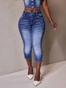 Slaydiva Women's Casual Washed Embroidered Pocket Slim Fit Jeans