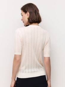 BizChic Women's Openwork White Hollow Round Neck Textured Knit Sweater Top, Spring/Summer - Apricot - View 5