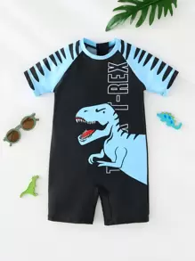 SHEIN Kid's Boys Dinosaur Print Comfortable Lycra Rashguard Swimsuit - Blue - View 5