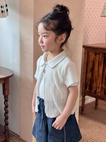 DAZY Veste décontractée à simple boutonnage avec col châle, manches courtes pour jeune fille, tenues d'été pour filles