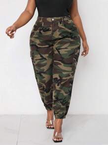 SHEIN Lady Pantalones vaqueros de talla grande para mujer, pantalones casuales con ajuste cómodo, pantalones de camuflaje, pantalones casuales de camuflaje, ropa de verano de talla grande para mujer, conjuntos de vacaciones para mujer, conjuntos de verano para mujer, ropa de verano para el Día de San Valentín, ropa de verano para Mardi Gras, ropa de festival de primavera para mujer, pantalones de camuflaje