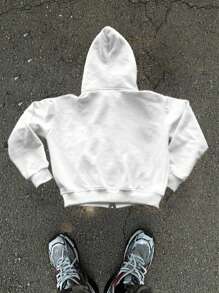 Manfinity VCAY Men's Knitted Casual Daily Loose Numeric Print Open Front Long Sleeve Hooded Sweatshirt Jacket - White - View 2