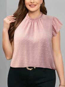 SHEIN Clasi Blusa holgada con mangas cortas y calados para mujer talla grande