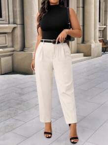 SHEIN Clasi Plus Size Women Office Wear 7/8 Length Slim Leg Pants Graduation,Back To School,Teacher Outfits For Women Winter Fall Autumn - Apricot - View 6