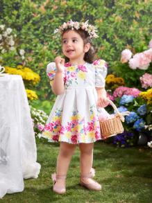 SHEIN 女婴夏季可爱优雅花卉图案连衣裙