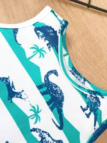 SHEIN Playful Pals 3 件套男婴恐龙图案圆领休闲背心套装，夏季 - 薄荷綠 - 查看 7