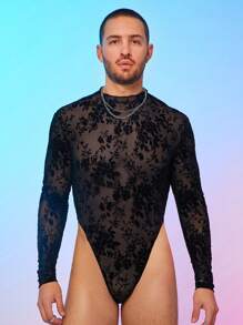 FeverCity Men's Mesh & Thermal Lined Compression Long Sleeve Bodysuit - Black - View 1