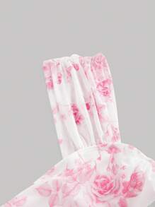 SHEIN MOD 女士方领深红色和白色花卉印花修身褶皱优雅魅力背心，秋季服装，万圣节服装，文艺复兴上衣，文艺复兴博览会 - 玫紅色 - 查看 3